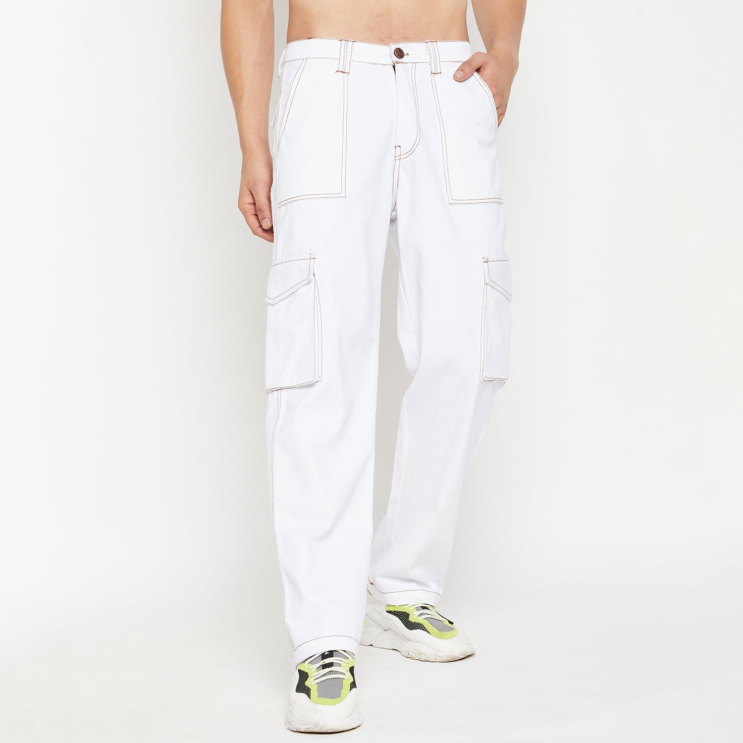Buy CONTRAST-FLAP WHITE CARGO PANTS for Women Online in India